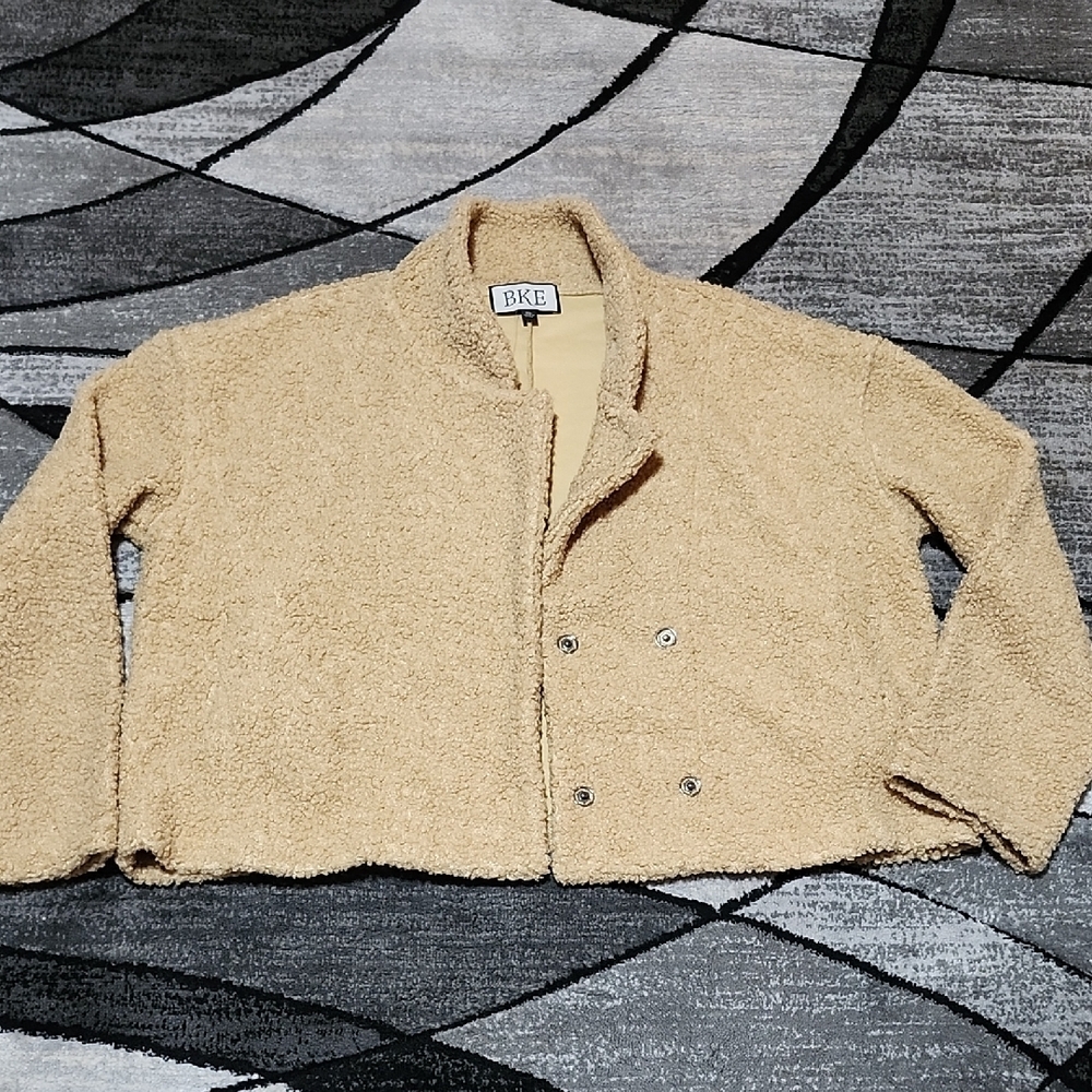 BKE NEUTRAL SHERPA FAUX-FUR SNAP-BUTTON JACKET COAT